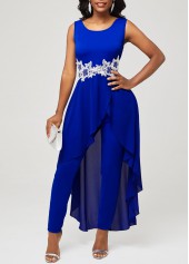 V Back Royal Blue Faux Two Piece Jumpsuit