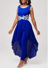 V Back Royal Blue Faux Two Piece Jumpsuit
