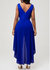 V Back Royal Blue Faux Two Piece Jumpsuit
