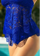 High Waisted Lace Trim Royal Blue Tankini Set