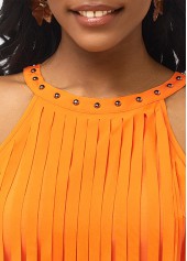 Orange Bib Neck Tassel Sleeveless Tank Top