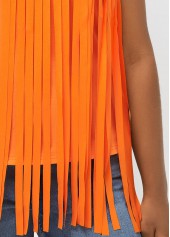 Orange Bib Neck Tassel Sleeveless Tank Top