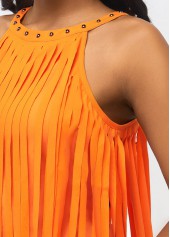 Orange Bib Neck Tassel Sleeveless Tank Top