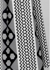 Bib Neck Geometric Print Black Dress