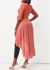 Peach Pink Dip Hem Half Sleeve Belted T Shirt