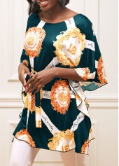 Green Letter Print Belted Round Neck T Shirt