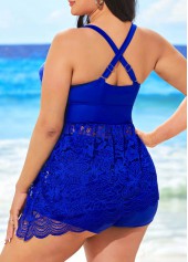 Plus Size Asymmetric Hem Lace Stitching Swimdress and Shorts