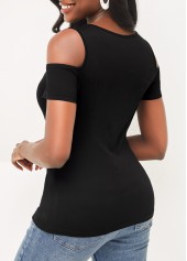 Cold Shoulder Short Sleeve Black T Shirt