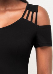 Cold Shoulder Short Sleeve Black T Shirt