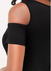 Cold Shoulder Short Sleeve Black T Shirt