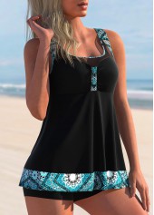 Tribal Print Mesh Black Tankini Top-No Bottom