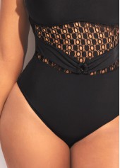 Black Lace Stitching Flounce One Piece Swimwear