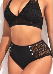 High Waisted Halter Hollow Out Black Bikini Set