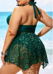 Plus Size Lace Stitching Asymmetric Hem Swimdress and Panty