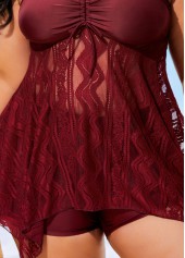 Wine Red Plus Size Lace Swimdress Top-No Bottom