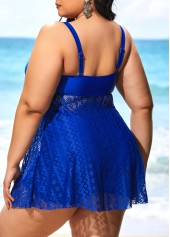 Plus Size Blue Lace Stitching Swimdress Top-No Bottom