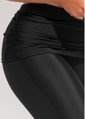 High Waisted Drawstring Detail Black Pantskirt