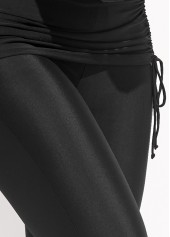 High Waisted Drawstring Detail Black Pantskirt