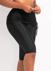 High Waisted Drawstring Detail Black Pantskirt