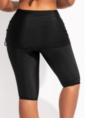 High Waisted Drawstring Detail Black Pantskirt