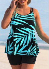 Cyan Plus Size Leaf Print Tankini Top-No Bottom