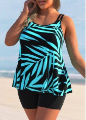 Cyan Plus Size Leaf Print Tankini Top-No Bottom