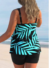 Cyan Plus Size Leaf Print Tankini Top-No Bottom