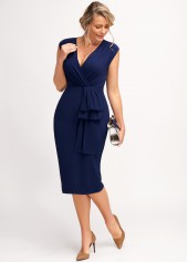 Cap Sleeve V Neck Navy Blue Dress