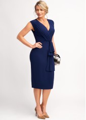 Cap Sleeve V Neck Navy Blue Dress