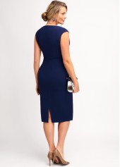 Cap Sleeve V Neck Navy Blue Dress