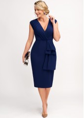 Cap Sleeve V Neck Navy Blue Dress