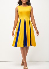 Round Neck Sleeveless Yellow Contrast Dress