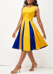 Round Neck Sleeveless Yellow Contrast Dress