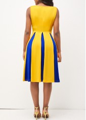 Round Neck Sleeveless Yellow Contrast Dress