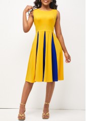 Round Neck Sleeveless Yellow Contrast Dress
