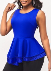 Layered Ruffle Hem Sleeveless Royal Blue T Shirt