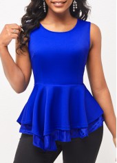 Layered Ruffle Hem Sleeveless Royal Blue T Shirt