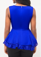 Layered Ruffle Hem Sleeveless Royal Blue T Shirt