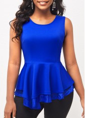 Layered Ruffle Hem Sleeveless Royal Blue T Shirt