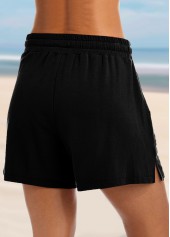 Mid Waist Drawstring Detail Black Loose Shorts