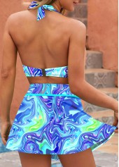 Cyan Abstract Print High Waist Bikini Set