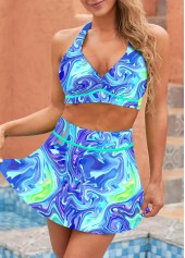 Cyan Abstract Print High Waist Bikini Set