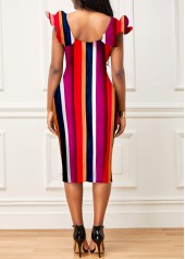 Tie Front Stripe Print Multi Color Dress