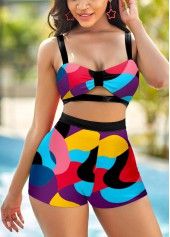 High Waist Wide Strap Geometric Print Bikini Set