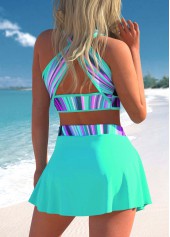 Plus Size Striped Ombre Cross Strap Cyan Bikini Set