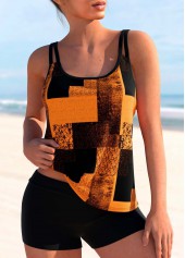 Orange Geometric Print Double Straps Tankini Top-No Bottom