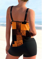 Orange Geometric Print Double Straps Tankini Top-No Bottom