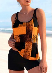 Orange Geometric Print Double Straps Tankini Top-No Bottom