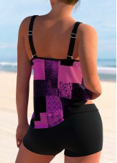 Geometric Print Double Straps Purple Tankini Top-No Bottom