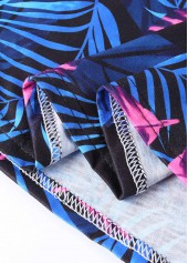 Blue Leaf Print Sleeveless Round Neck Dress